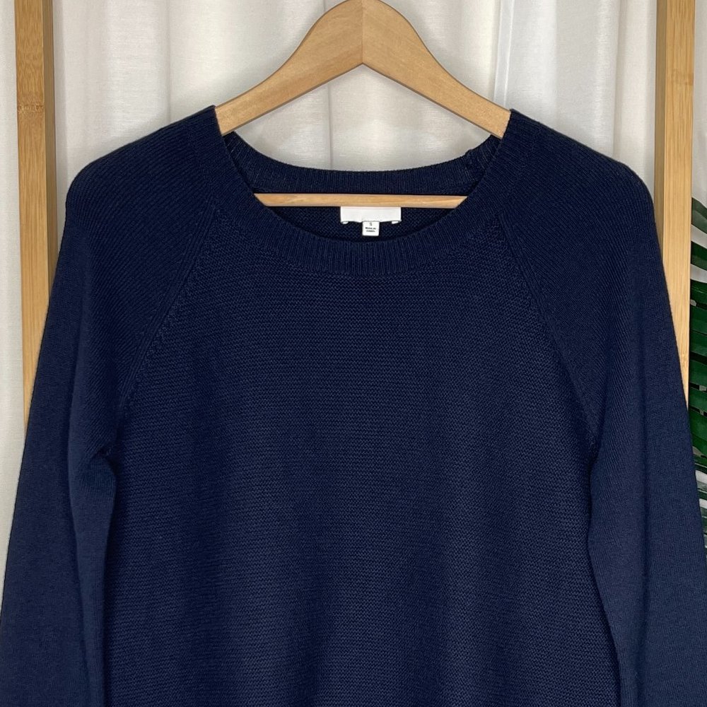 SOLD Witchery Blue Raglan Sleeve Knit Jumper Size S Cotton Wool Cashmere Long - Picture 5 of 11